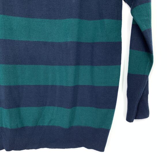 Modcloth Pullover Crew Neck Sweater Womens Sz M Striped Navy Green Button Detail - Picture 4 of 6
